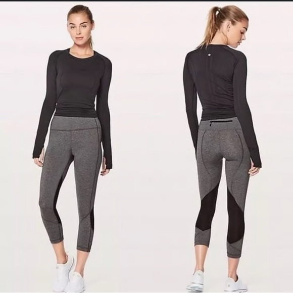 lululemon athletica Pants - Lululemon Black and Grey Race Rival Cropped  Leggings